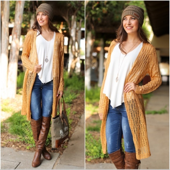 Infinity Raine Sweaters - LAST ONE! Mustard Knit Long Sleeve Cardigan